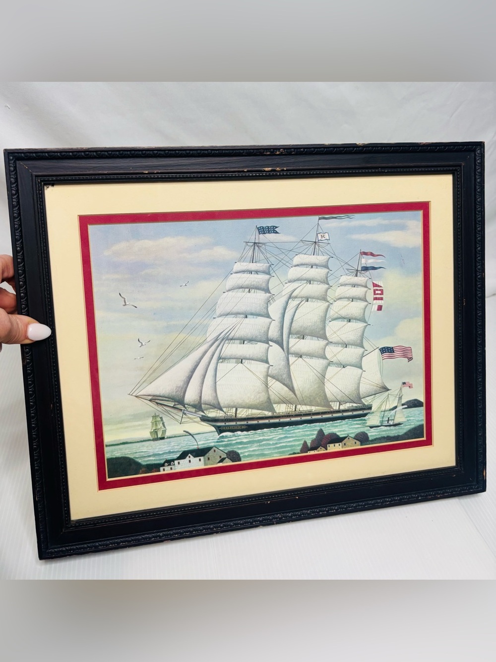 Vintage Charles Wysocki Republic Sailboat Print Professionally Framed